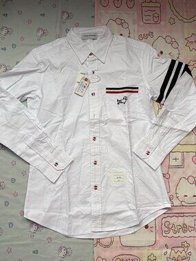 Thom Browne White Shirt With Embroidered Dachshund And Four Stripes